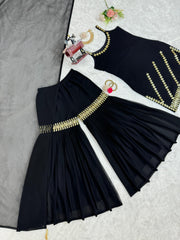 Imposing Georgette Black Color Full Stitched Sharara Suit