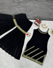 Imposing Georgette Black Color Full Stitched Sharara Suit