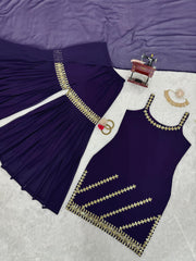 Imposing Georgette Purple Color Full Stitched Sharara Suit