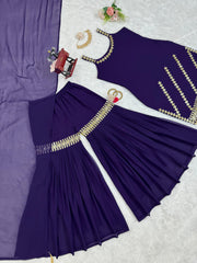 Imposing Georgette Purple Color Full Stitched Sharara Suit