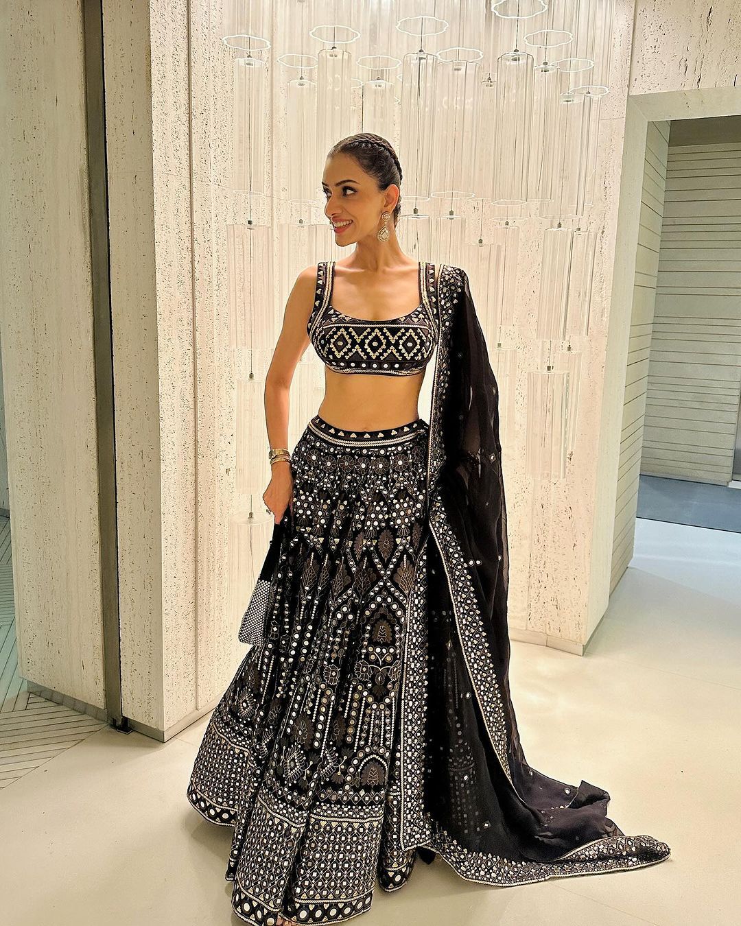 Georgette Party Wear Sequence With Thread Work Black Lehenga Choli