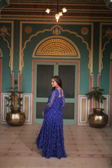 Navratri Wear Blue Color Bandhani Print Work Full Sleeve Gown