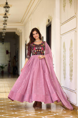 Fantastic Dusty Pink Color Sequence Embroidery Work Gown