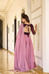 Fantastic Dusty Pink Color Sequence Embroidery Work Gown