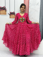 Beautiful Bandhani Gamthi Work Print Pink Color Gown