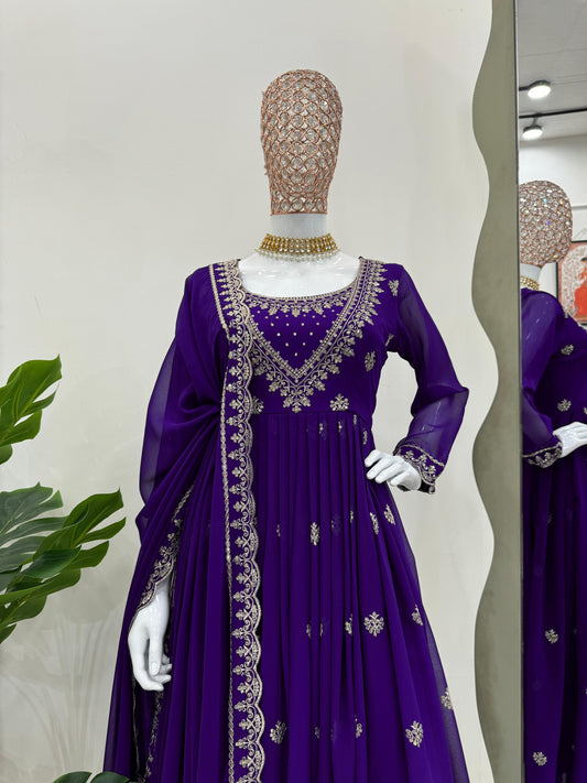 Festive Wear Sequence Work Purple Color Anarkali Gown