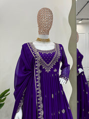 Festive Wear Sequence Work Purple Color Anarkali Gown