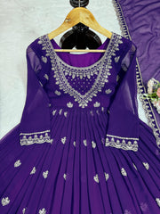 Festive Wear Sequence Work Purple Color Anarkali Gown