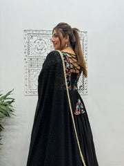 Glimmering Black Color Embroidery Work Georgette Long Gown