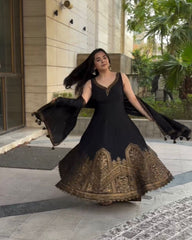 Blissful Embroidery Work Black Color Anarkali Gown