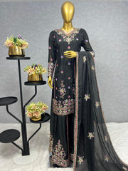 Exclusive Black Color Multi Thread Work Superhit Sharara Suit