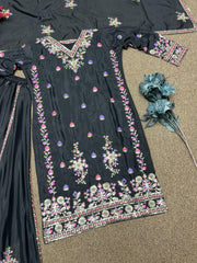 Exclusive Black Color Multi Thread Work Superhit Sharara Suit