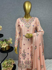 Exclusive Peach Color Multi Thread Work Superhit Sharara Suit