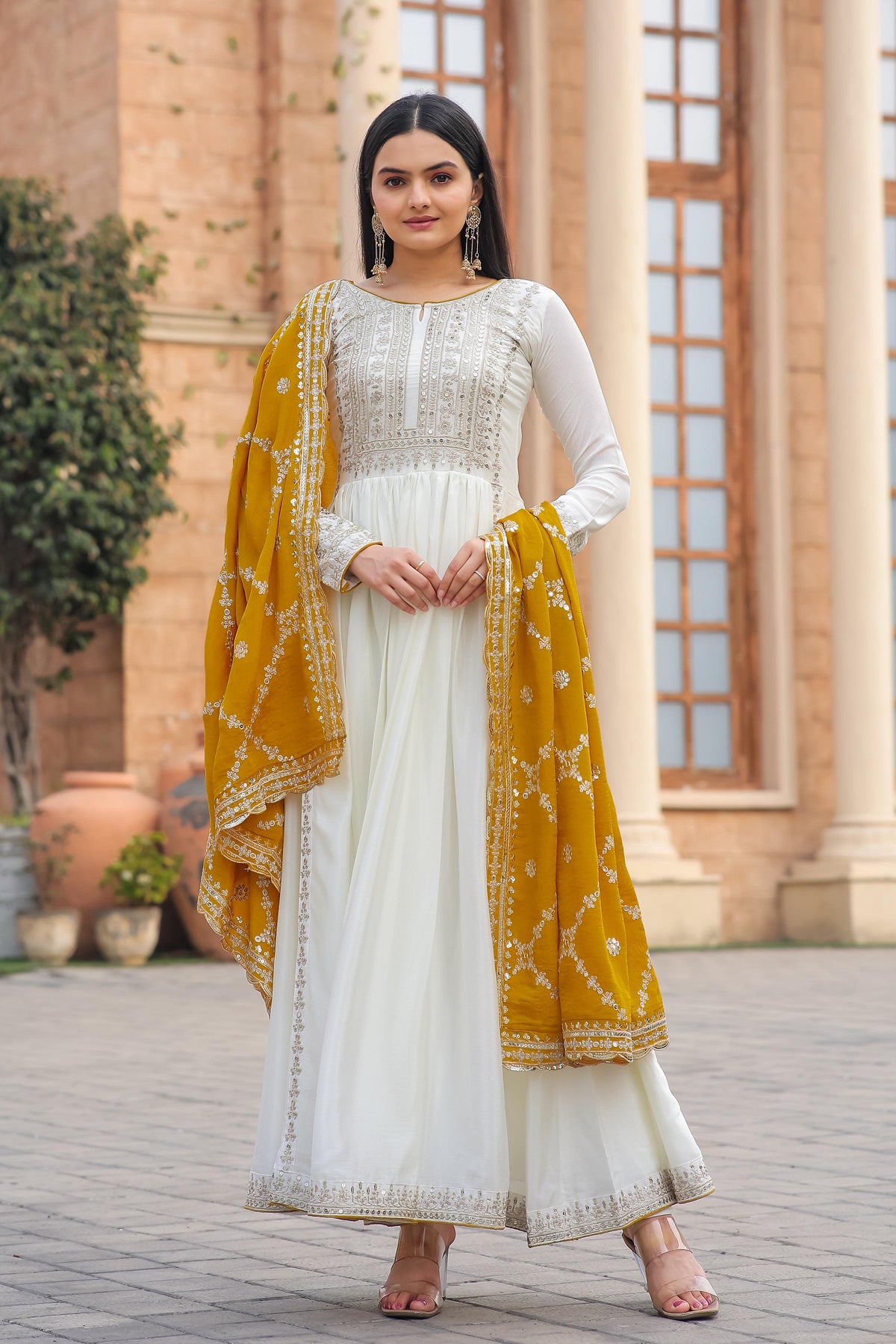 Outstanding Sequence Work Mustard Color Gown