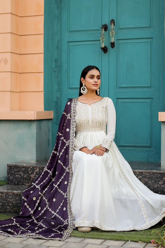 Outstanding Sequence Work Purple Color Gown