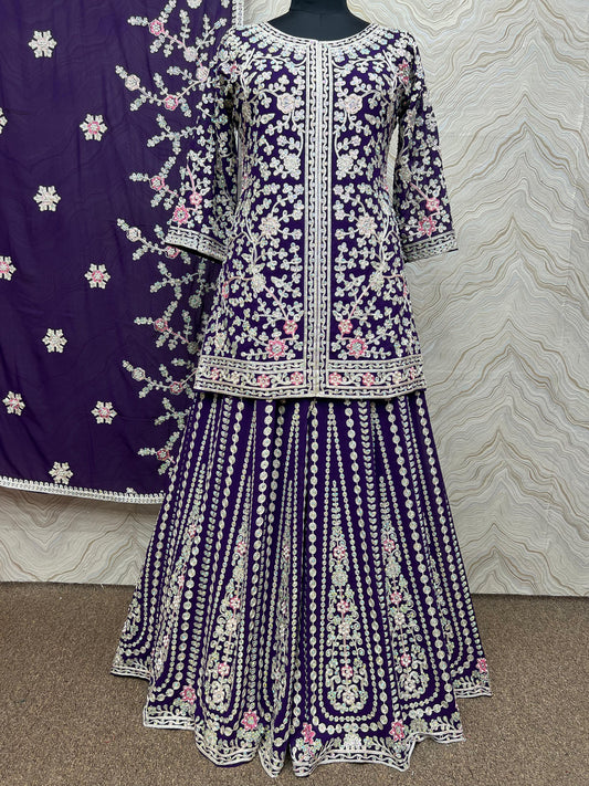 Attractive Embroidery Heavy Stone Hand Work Purple Color Sharara Suit