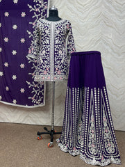 Attractive Embroidery Heavy Stone Hand Work Purple Color Sharara Suit