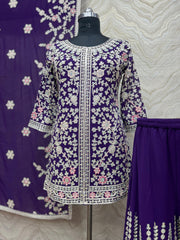 Attractive Embroidery Heavy Stone Hand Work Purple Color Sharara Suit