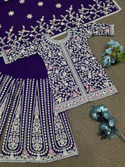 Attractive Embroidery Heavy Stone Hand Work Purple Color Sharara Suit