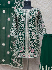 Attractive Embroidery Heavy Stone Hand Work Green Color Sharara Suit