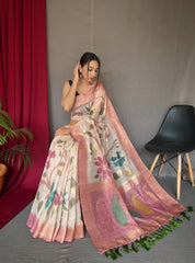 Fantastic unique Design Dusty Pink Color Floral Katha Saree