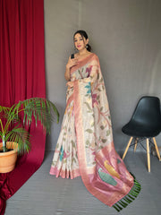 Fantastic unique Design Dusty Pink Color Floral Katha Saree