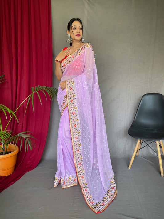 Unique Banglori Silk Sequence Work Purple Color Saree