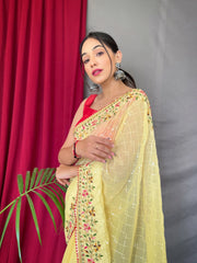 Unique Banglori Silk Sequence Work Yellow Color Saree