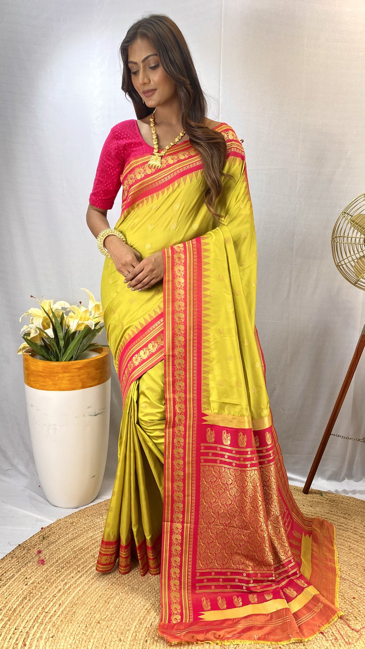 Presenting Silk Golden Zari Weaving Yellow Color Saree