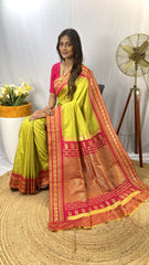 Presenting Silk Golden Zari Weaving Yellow Color Saree