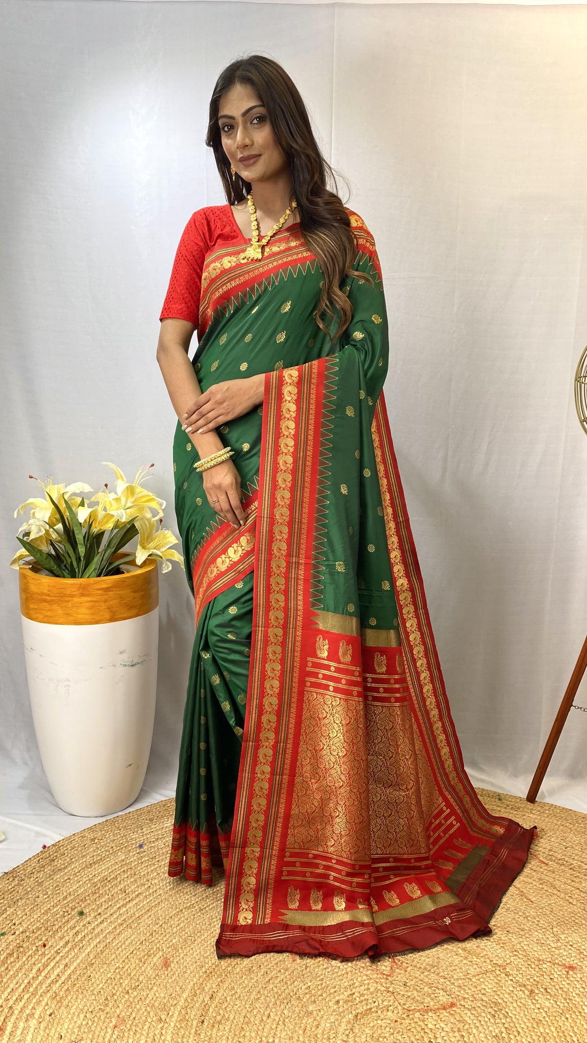 Presenting Silk Golden Zari Weaving Green Color Saree