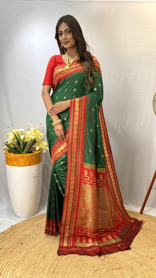 Presenting Silk Golden Zari Weaving Green Color Saree