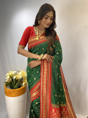 Presenting Silk Golden Zari Weaving Green Color Saree