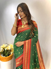 Presenting Silk Golden Zari Weaving Green Color Saree