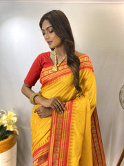 Presenting Silk Golden Zari Weaving Mustard Color Saree