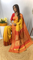 Presenting Silk Golden Zari Weaving Mustard Color Saree