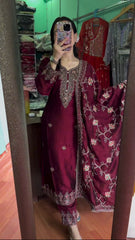 Pretty Red Color Chinon Silk Sequence Work Salwar Suit