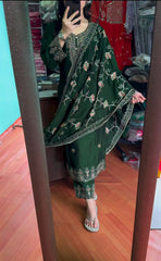 Pretty Green Color Chinon Silk Sequence Work Salwar Suit