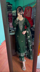 Pretty Green Color Chinon Silk Sequence Work Salwar Suit