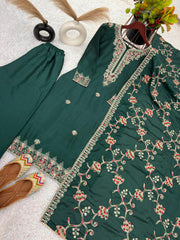 Pretty Green Color Chinon Silk Sequence Work Salwar Suit