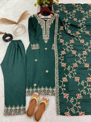 Pretty Green Color Chinon Silk Sequence Work Salwar Suit