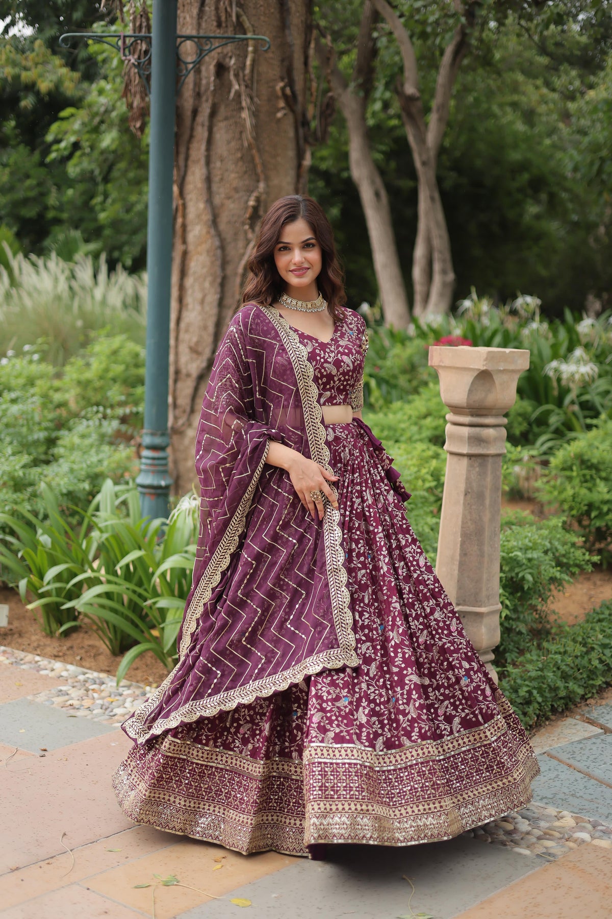 Captivating Wine Color Embroidered Work Lehengha Choli