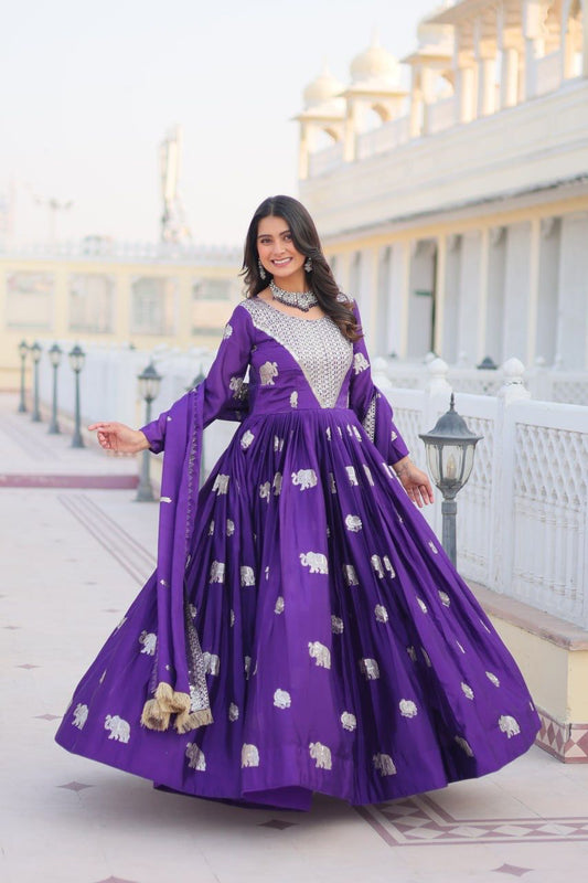 Mesmerizing Georgette Sequence Work Purple Color Gown