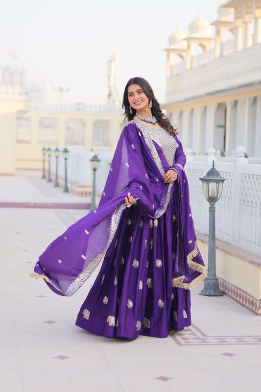 Mesmerizing Georgette Sequence Work Purple Color Gown