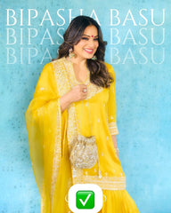 Fantastic Georgette Sequence Work Yellow Color Sharara Suit