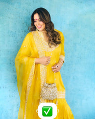 Fantastic Georgette Sequence Work Yellow Color Sharara Suit