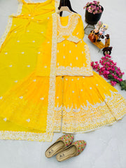 Fantastic Georgette Sequence Work Yellow Color Sharara Suit