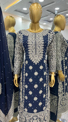 Captivating Navy Blue Color Georgette Revet Moti Salwar Suit