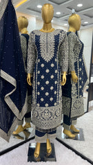 Captivating Navy Blue Color Georgette Revet Moti Salwar Suit