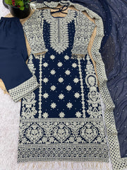 Captivating Navy Blue Color Georgette Revet Moti Salwar Suit